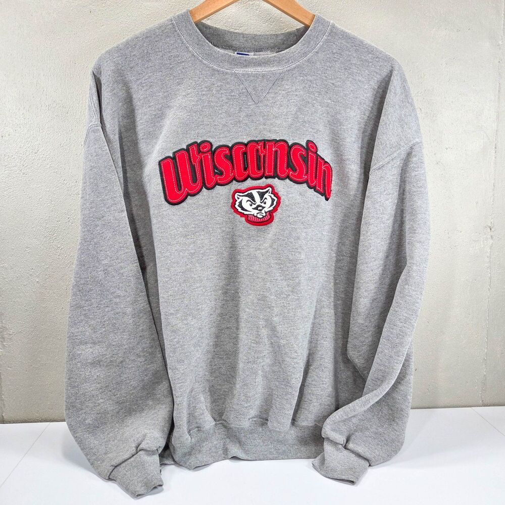Vintage 90s Wisconsin Badgers Russell Athletic Applique Sweatshirt Sz 2XL